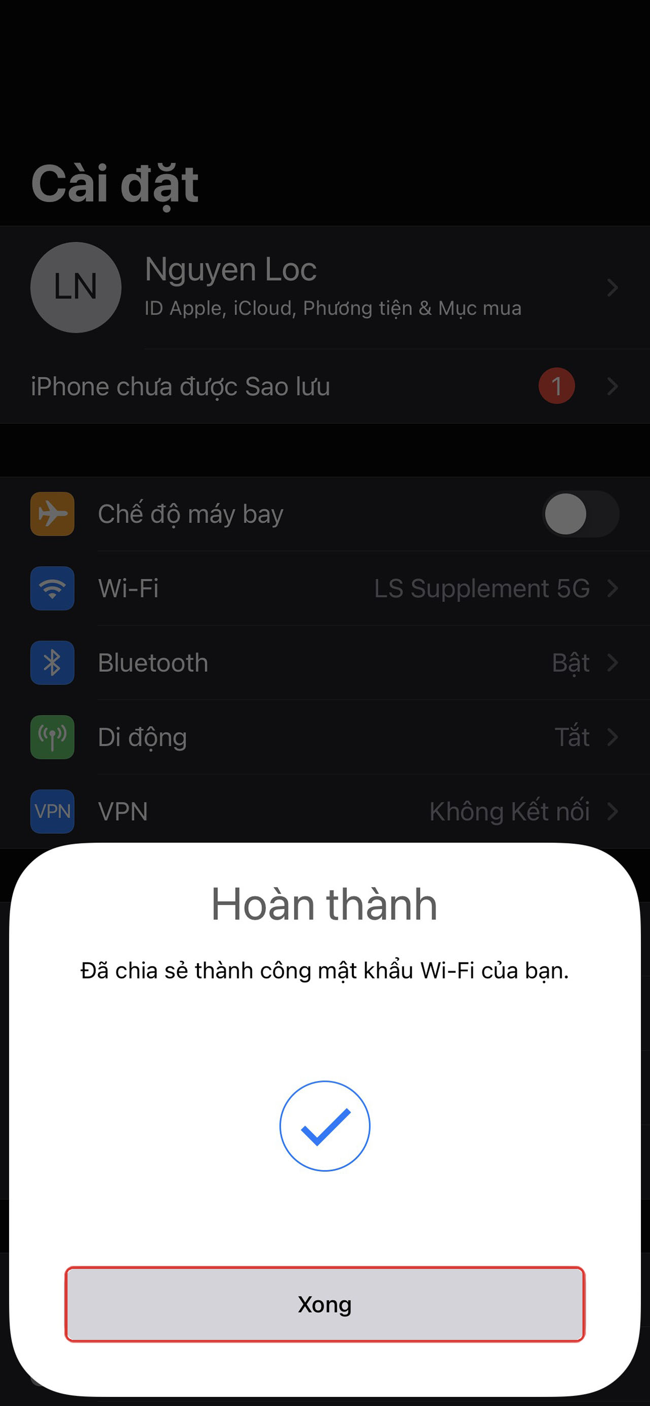 Cách chia sẻ wifi trên iPhone khi không biết mật khẩu bước 4